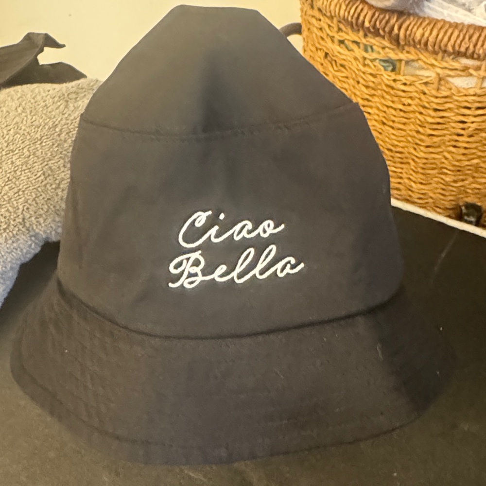 Victoria Secret Black Bucket Hat with "Ciao Bella" Embroidery